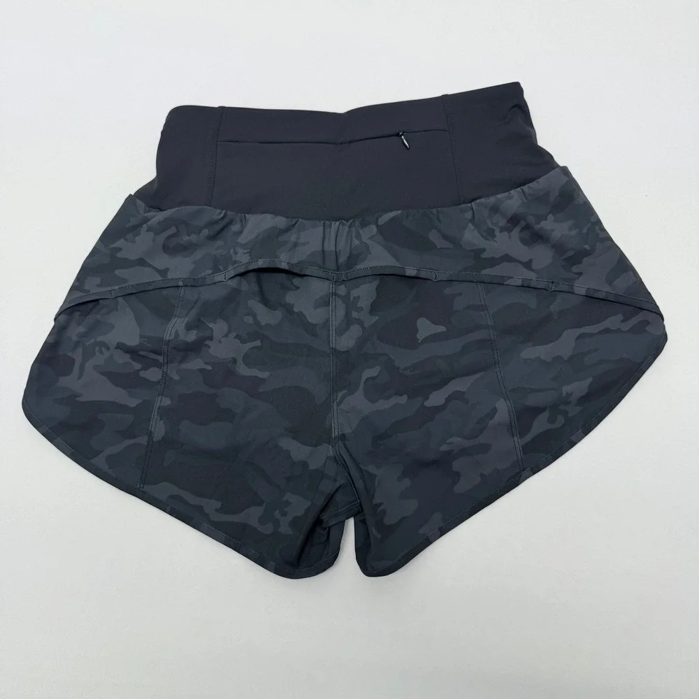 Womens Charcoal Camo High Waisted Athletic Running Shorts with Liner Size S